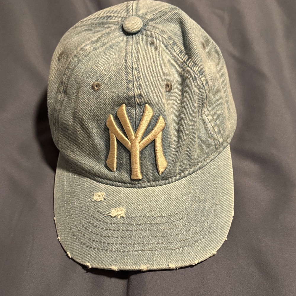 Unisex NY Yankee Denim Cap with White Embroidery